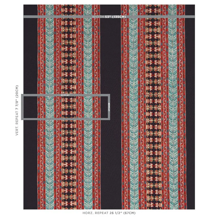 Schumacher 79621 Vinka Embroidery Red & Black fabric swatch
