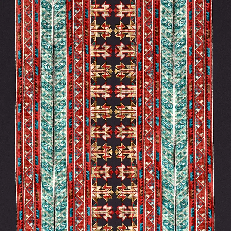 Schumacher 79621 Vinka Embroidery Red & Black fabric swatch