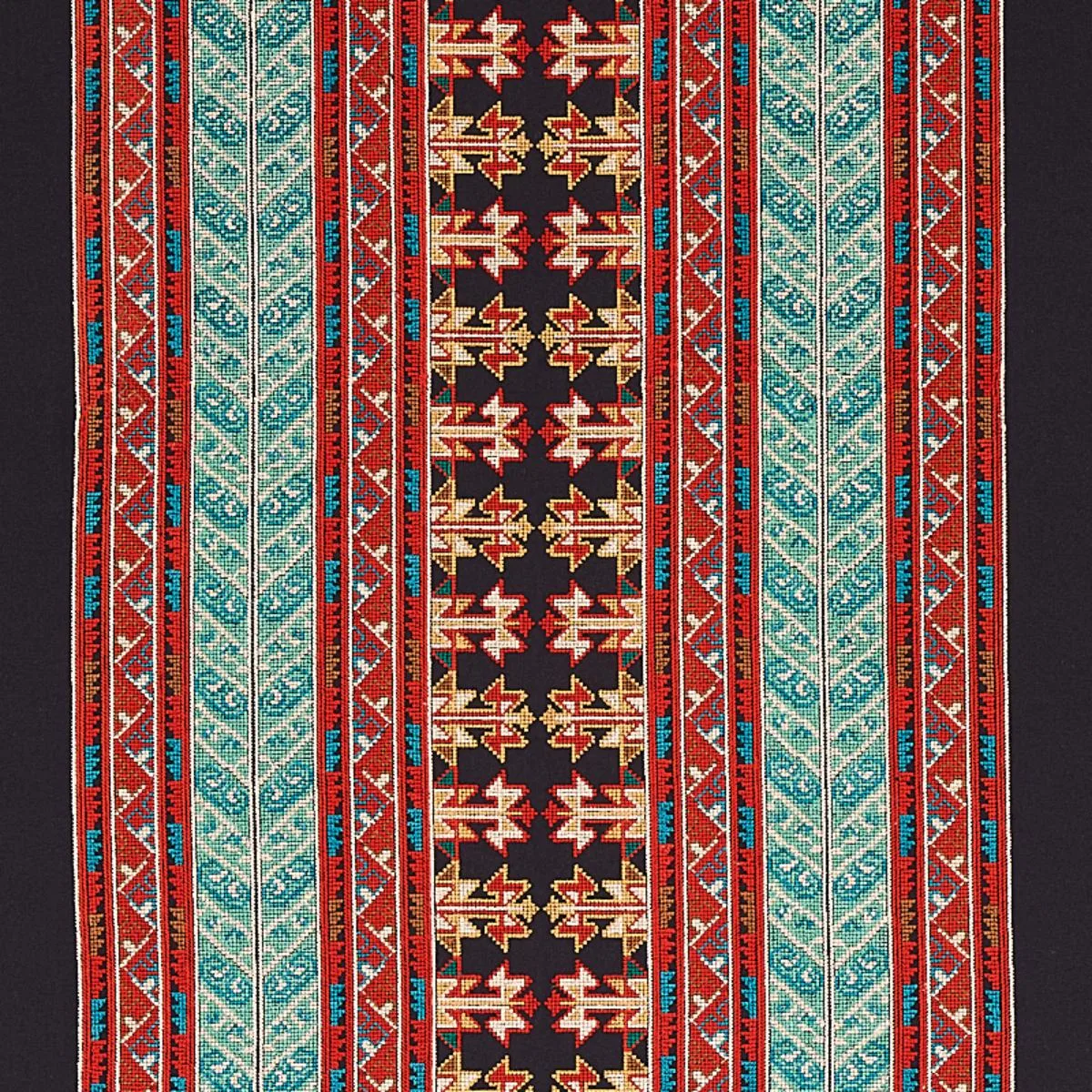 Schumacher 79621 Vinka Embroidery Red & Black fabric swatch