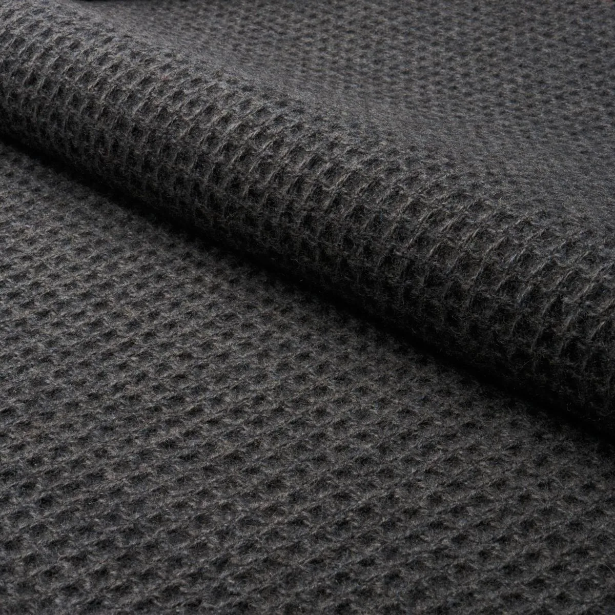 Schumacher 82642 Walden Wool Texture Charcoal fabric swatch