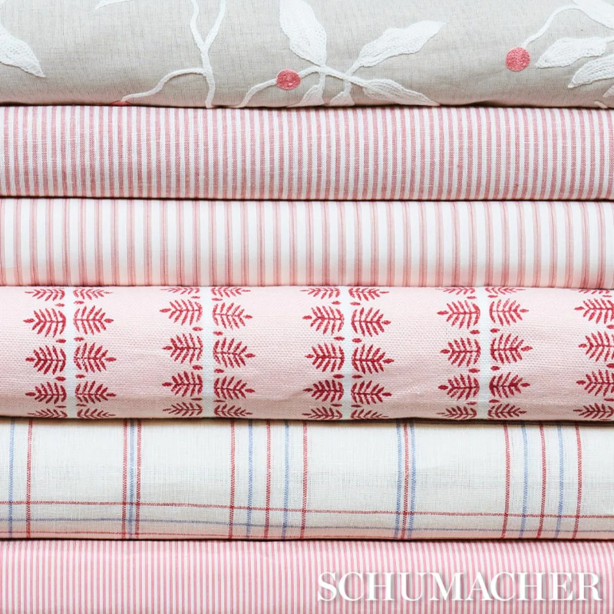 Schumacher 60074 Wellfleet Ticking Stripe Pink fabric swatch