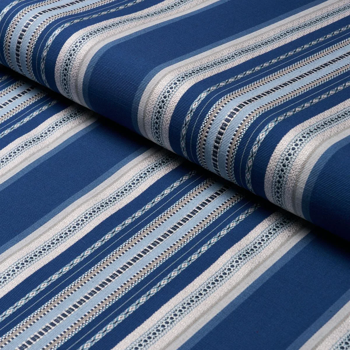 Schumacher 3322024 Wellington Stripe Blue fabric swatch
