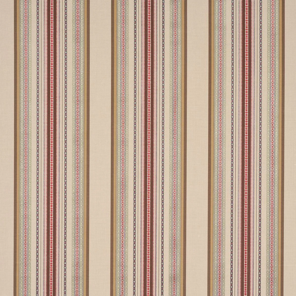 Schumacher 3322011 Wellington Stripe Multi On Pecan fabric swatch