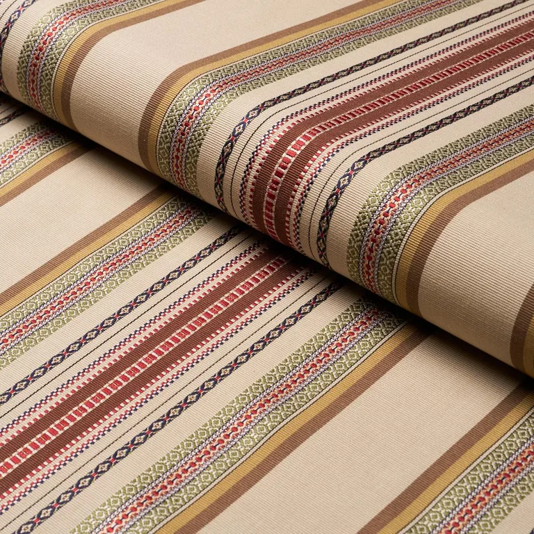 Schumacher 3322011 Wellington Stripe Multi On Pecan fabric swatch