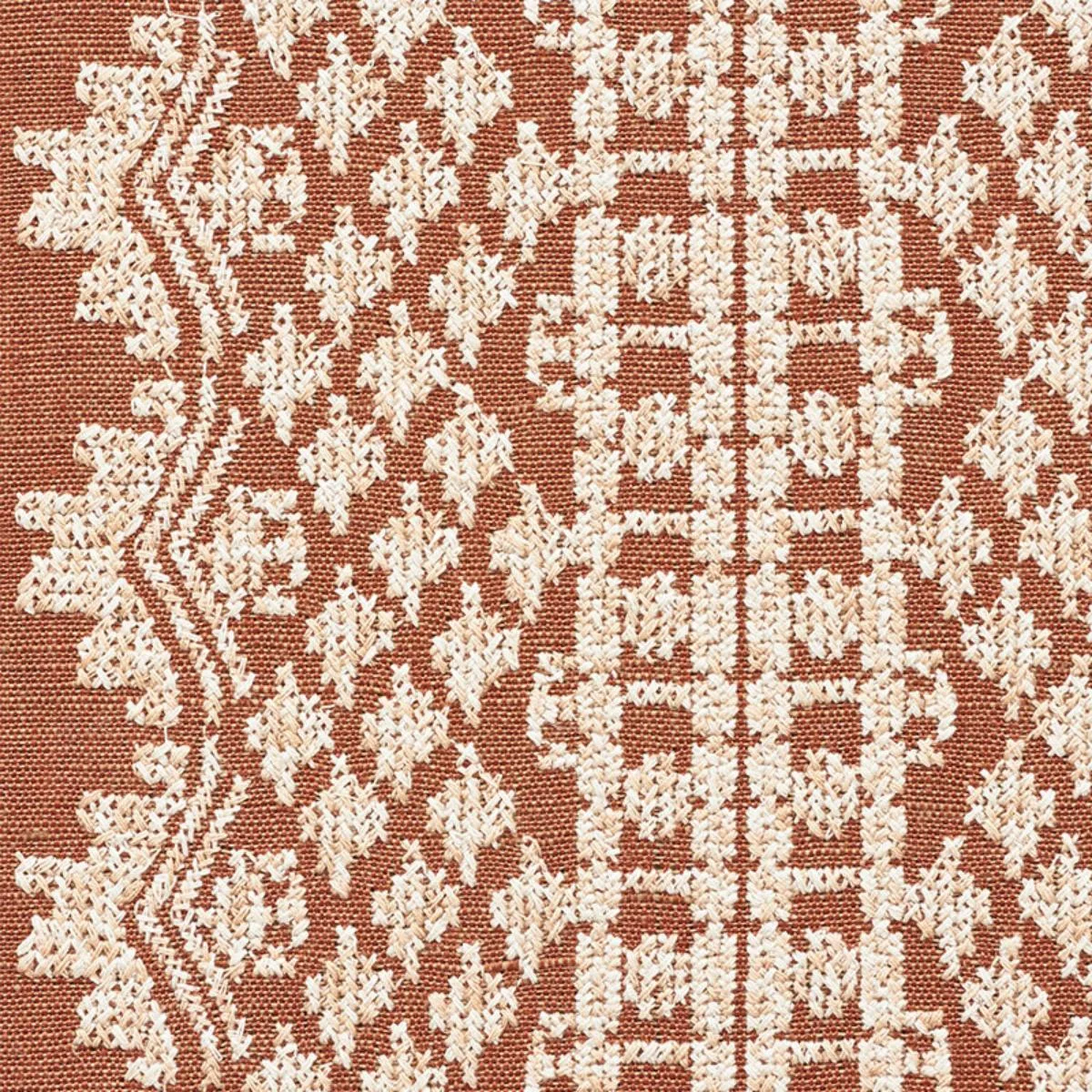 Schumacher 75470 Wentworth Embroidery Rust fabric swatch