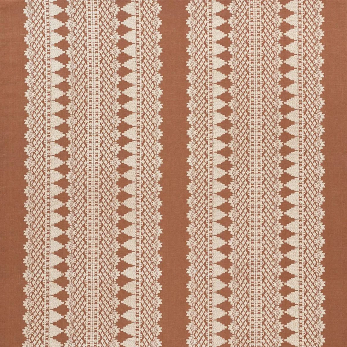 Schumacher 75470 Wentworth Embroidery Rust fabric swatch