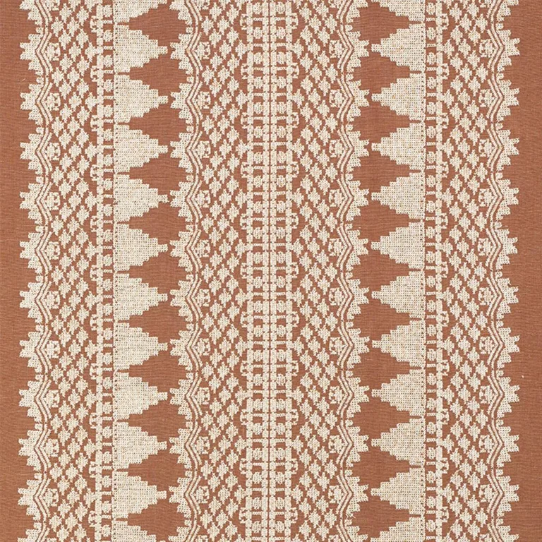 Schumacher 75470 Wentworth Embroidery Rust fabric swatch