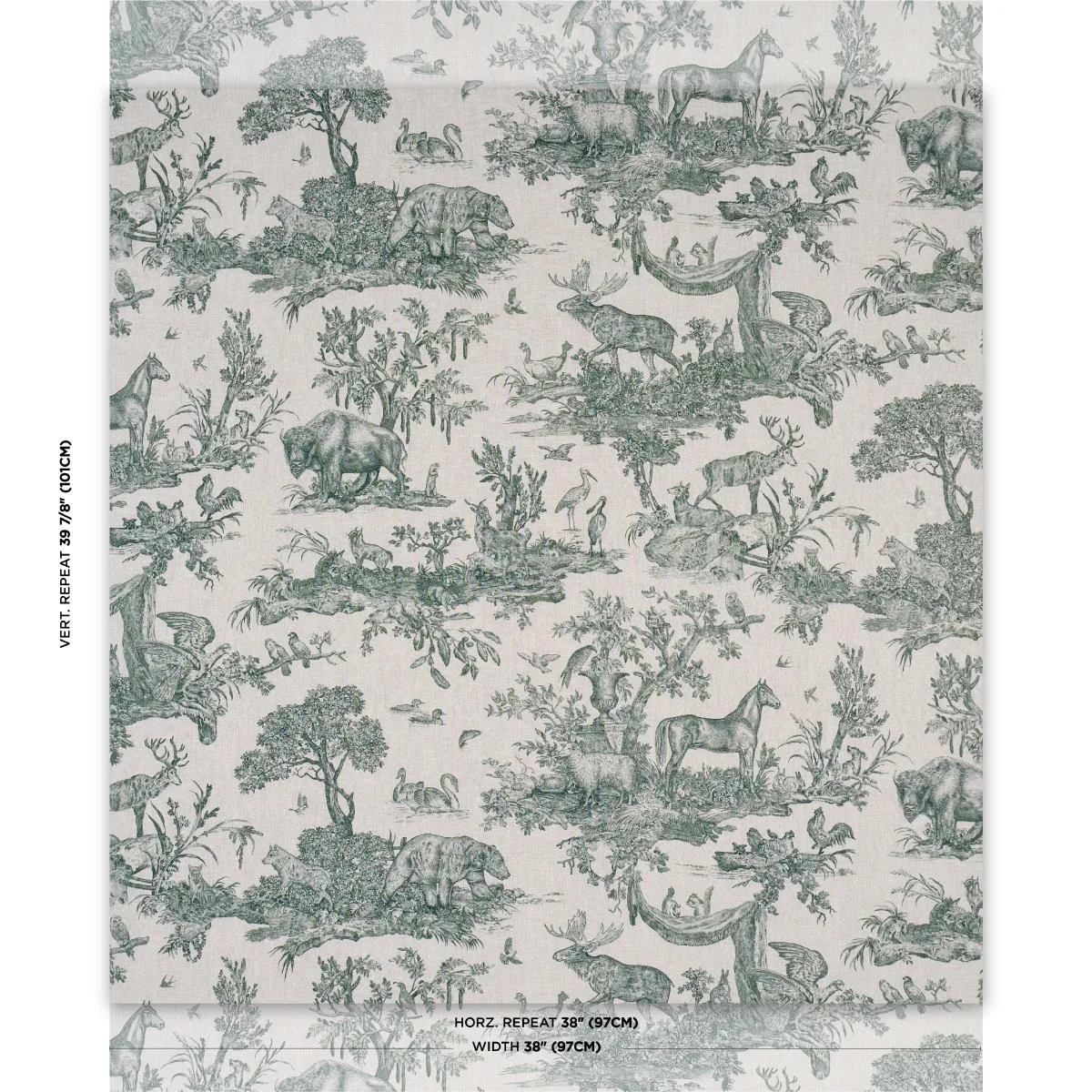 Schumacher 182272 Western Toile Forest fabric swatch