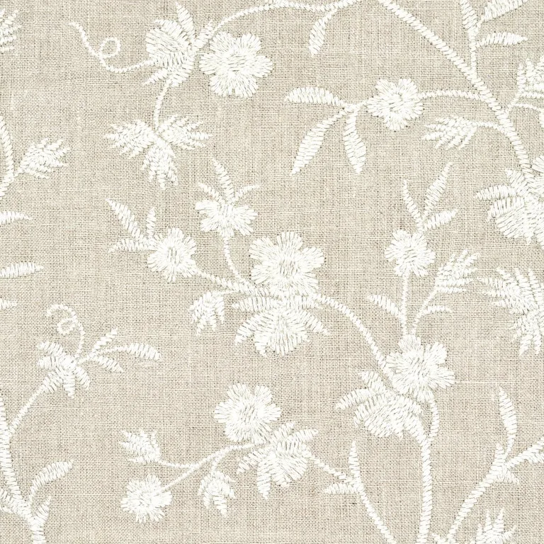 Schumacher 67190 Wildflower Embroidery Linen fabric swatch