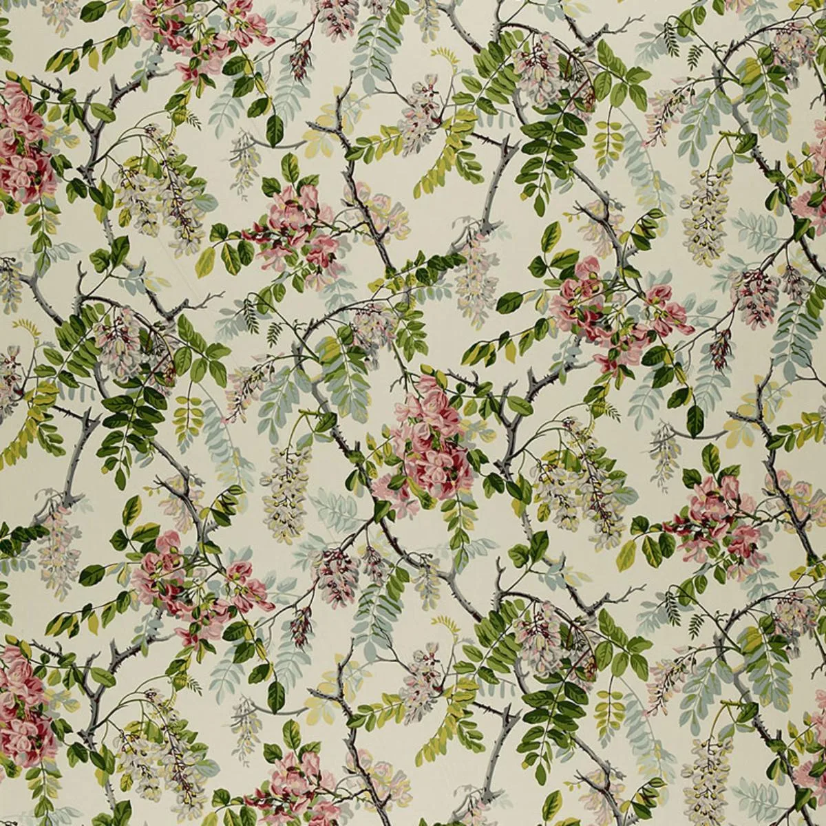 Schumacher 1318001 Wisteria Vine Ivory fabric swatch