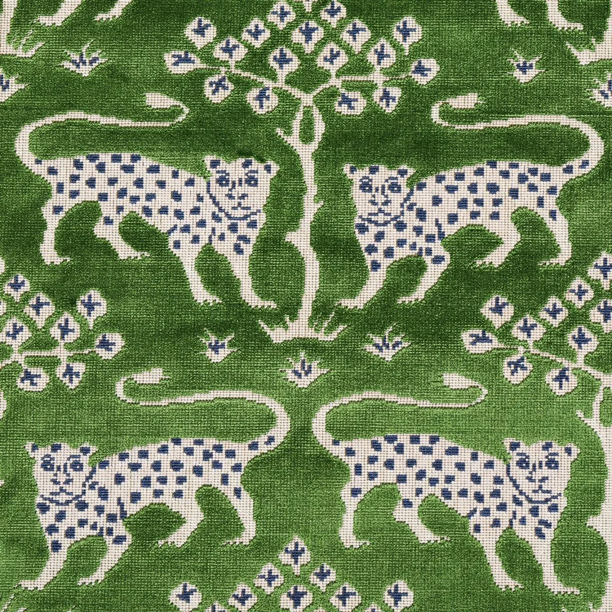 Schumacher 80084 Woodland Leopard Velvet Emerald fabric swatch