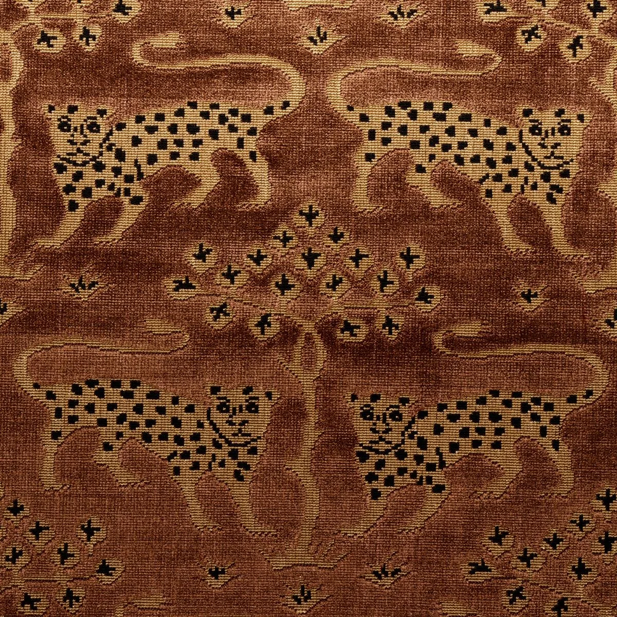 Schumacher 80083 Woodland Leopard Velvet Sepia fabric swatch