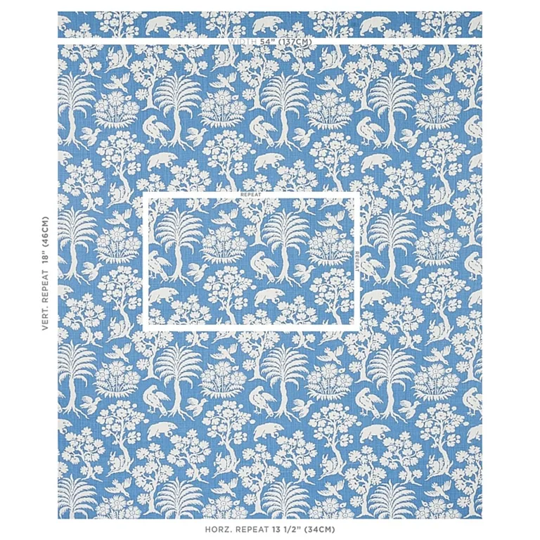Schumacher 176176 Woodland Silhouette Blue fabric swatch