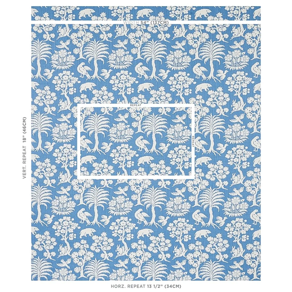 Schumacher 176176 Woodland Silhouette Blue fabric swatch