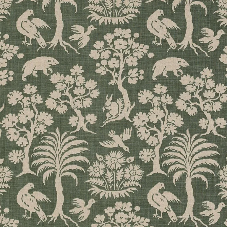 Schumacher 176173 Woodland Silhouette Moss fabric swatch