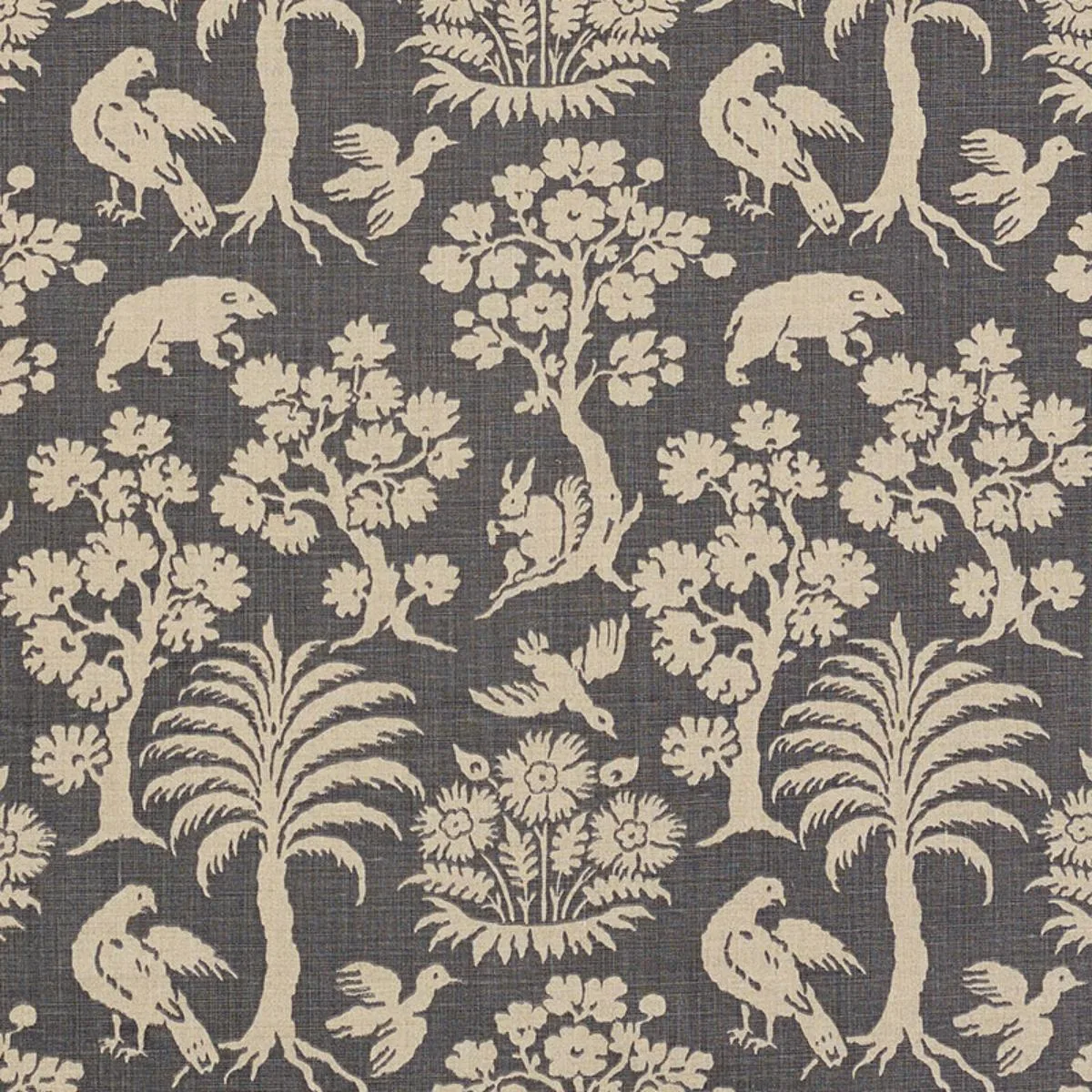 Schumacher 176175 Woodland Silhouette Steel fabric swatch