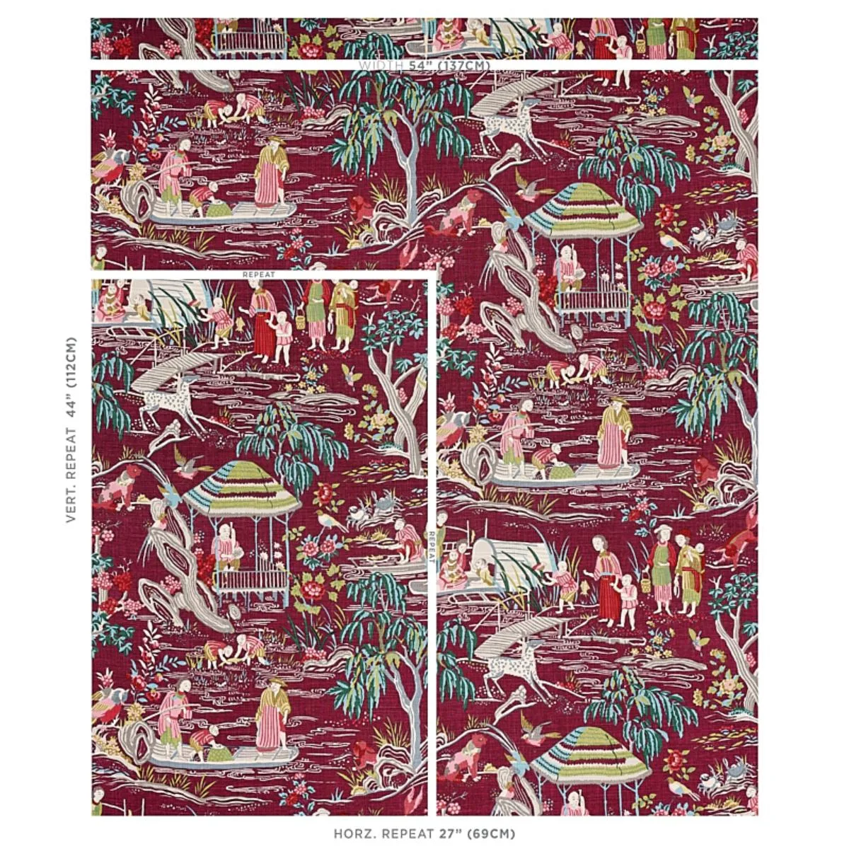 Schumacher 176772 Yangtze River Aubergine fabric swatch