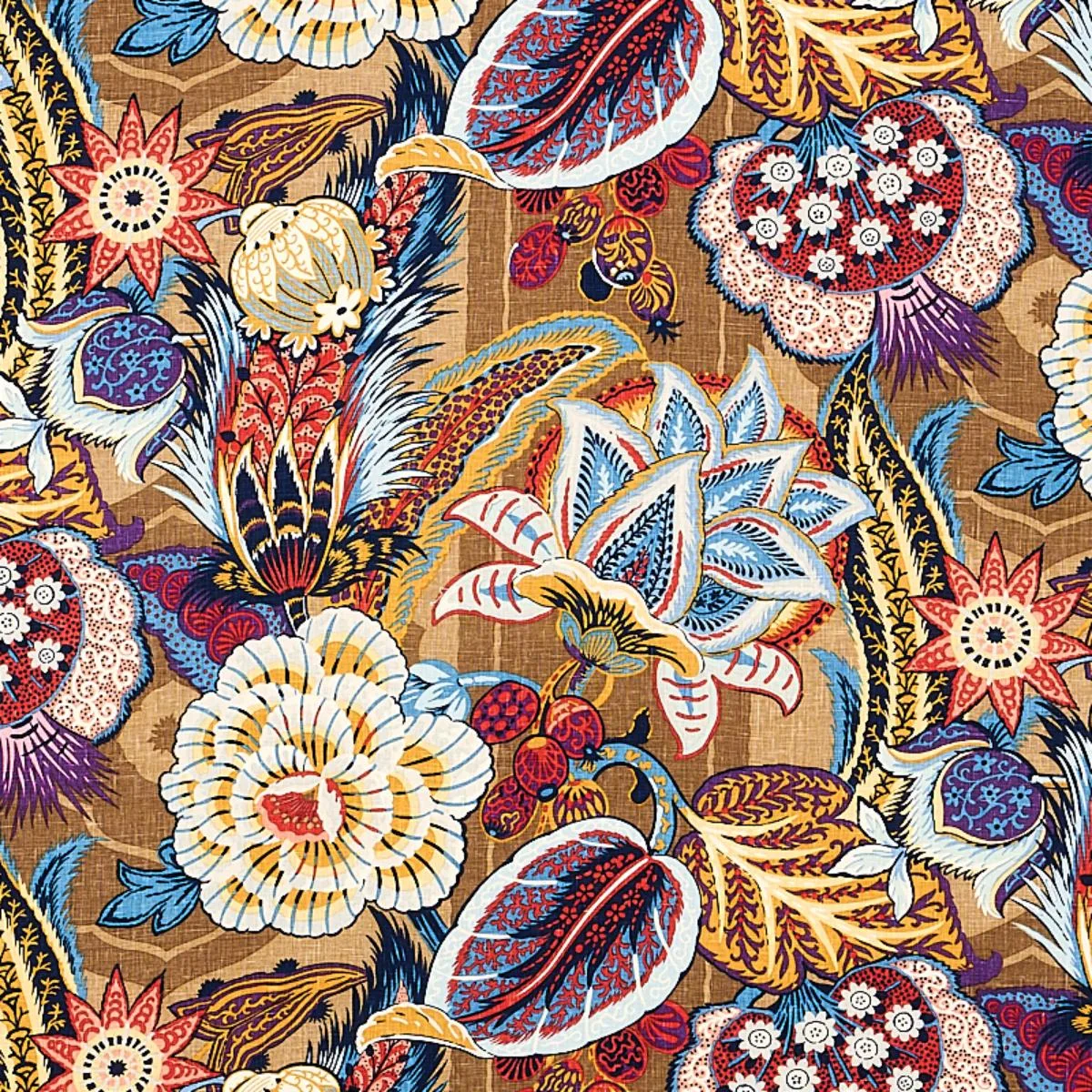 Schumacher 173520 Zanzibar Linen Print Cerulean fabric swatch