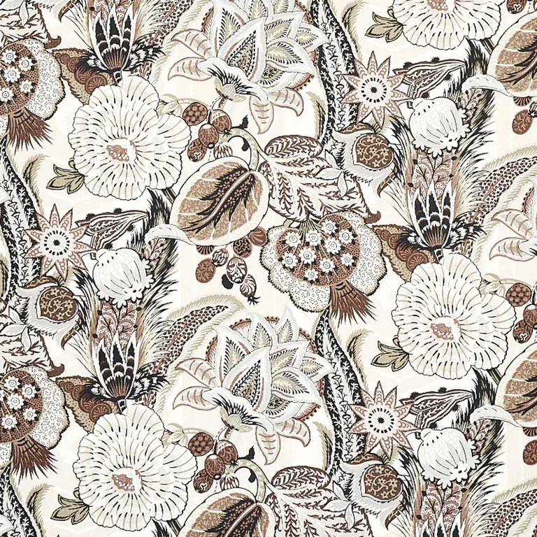 Schumacher 173524 Zanzibar Linen Print Ebony & Mocha fabric swatch