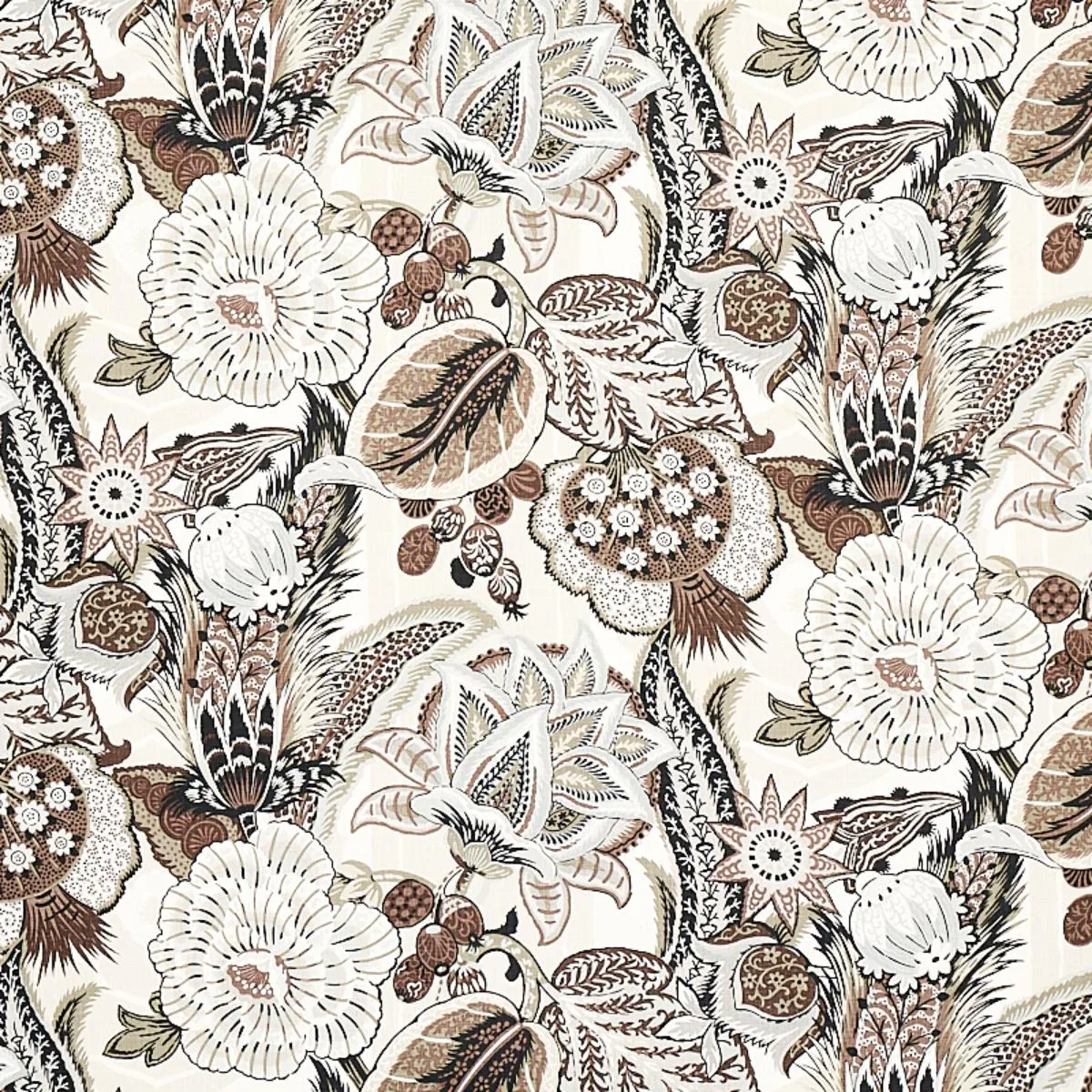 Schumacher 173524 Zanzibar Linen Print Ebony & Mocha fabric swatch