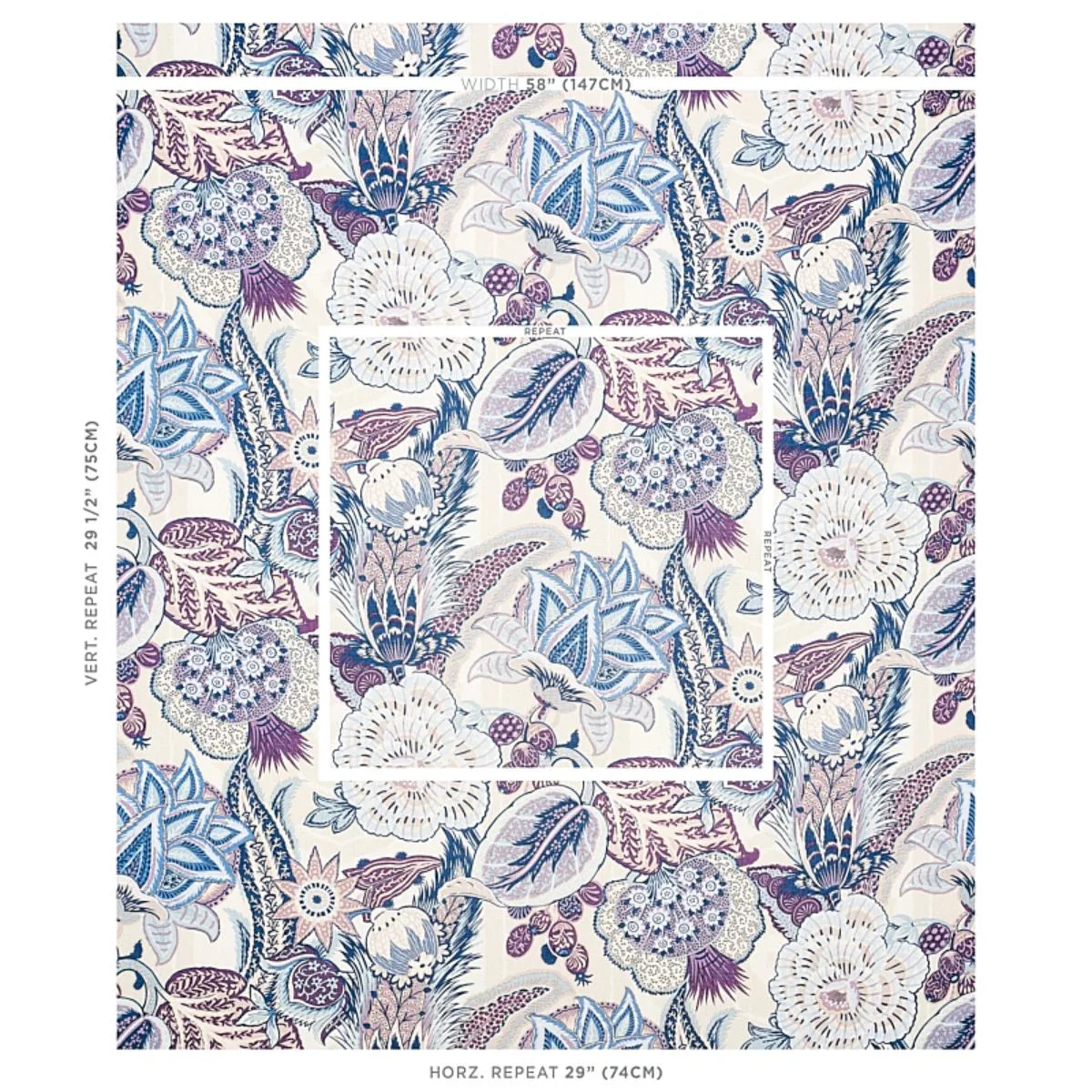Schumacher 173523 Zanzibar Linen Print Hyacinth fabric swatch