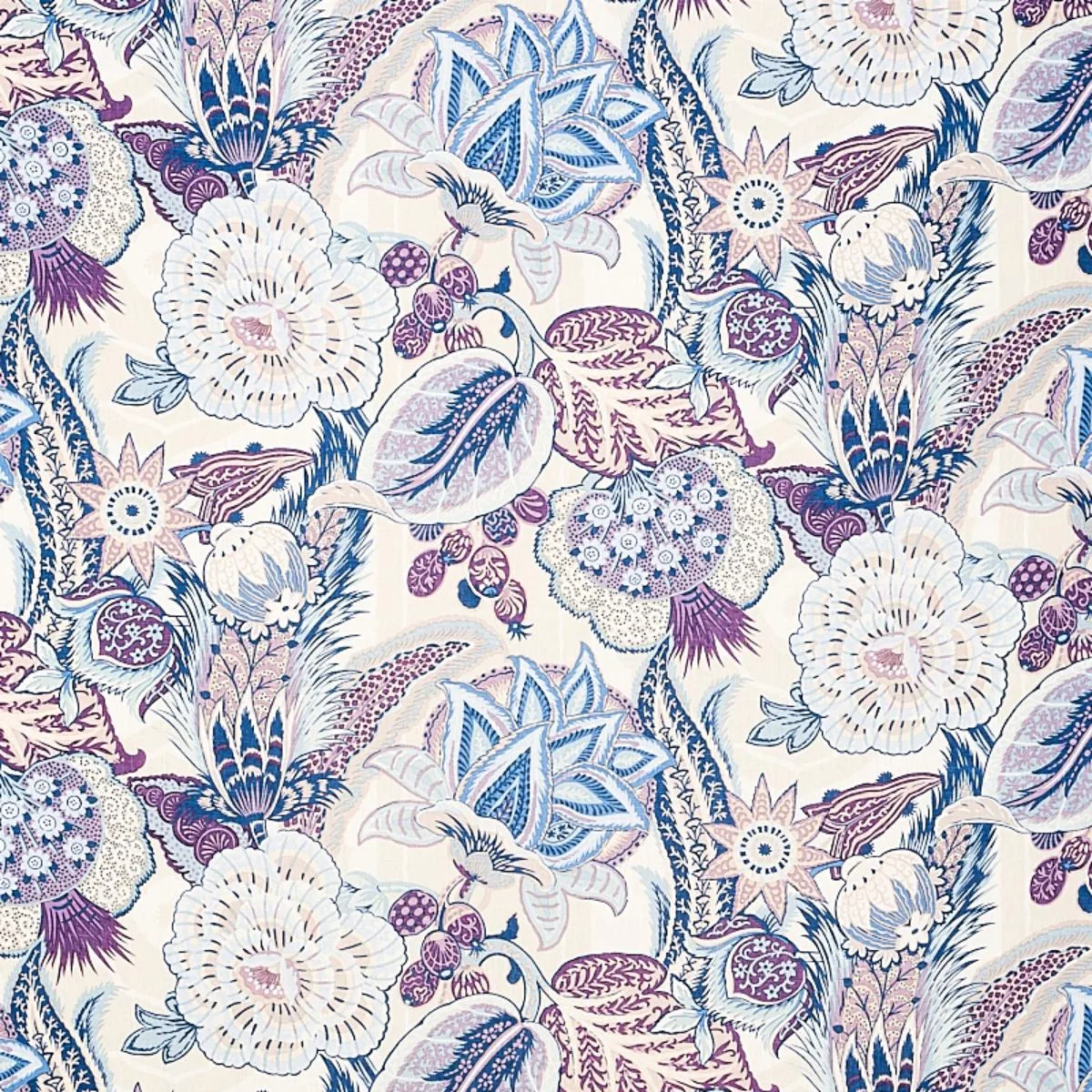 Schumacher 173523 Zanzibar Linen Print Hyacinth fabric swatch