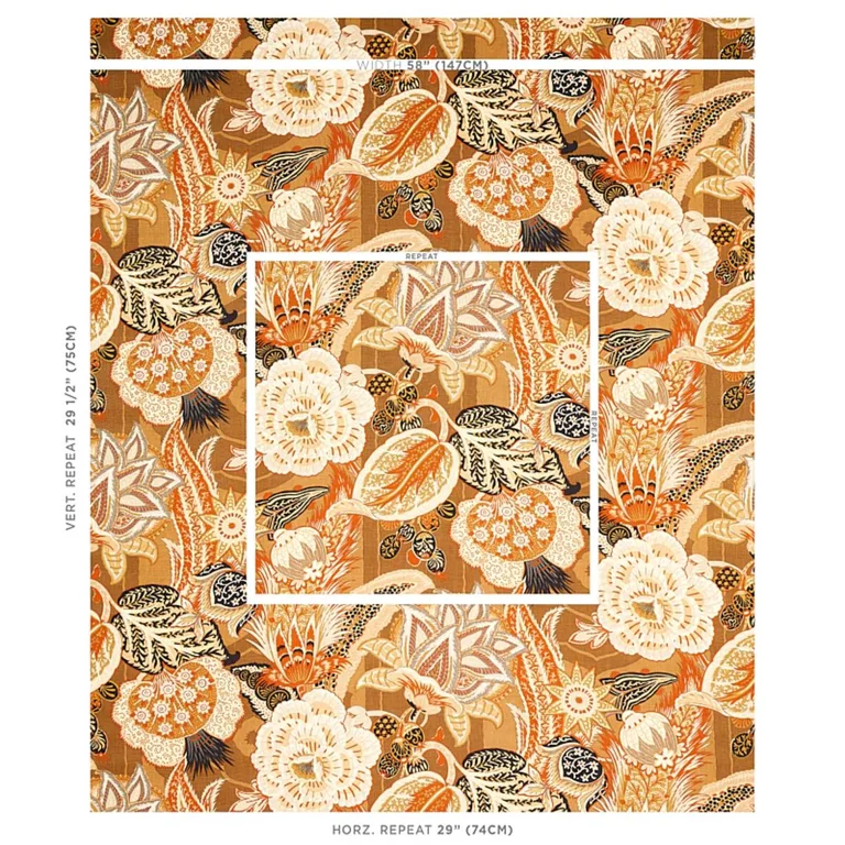 Schumacher 173522 Zanzibar Linen Print Sandalwood fabric swatch