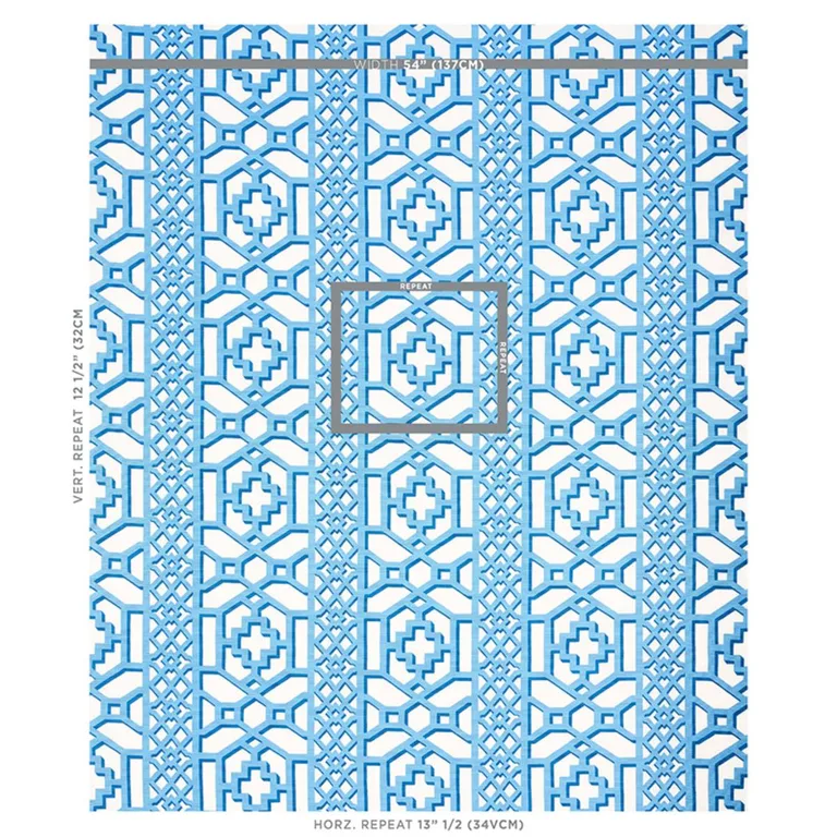 Schumacher 175748 Zanzibar Trellis Blue fabric swatch