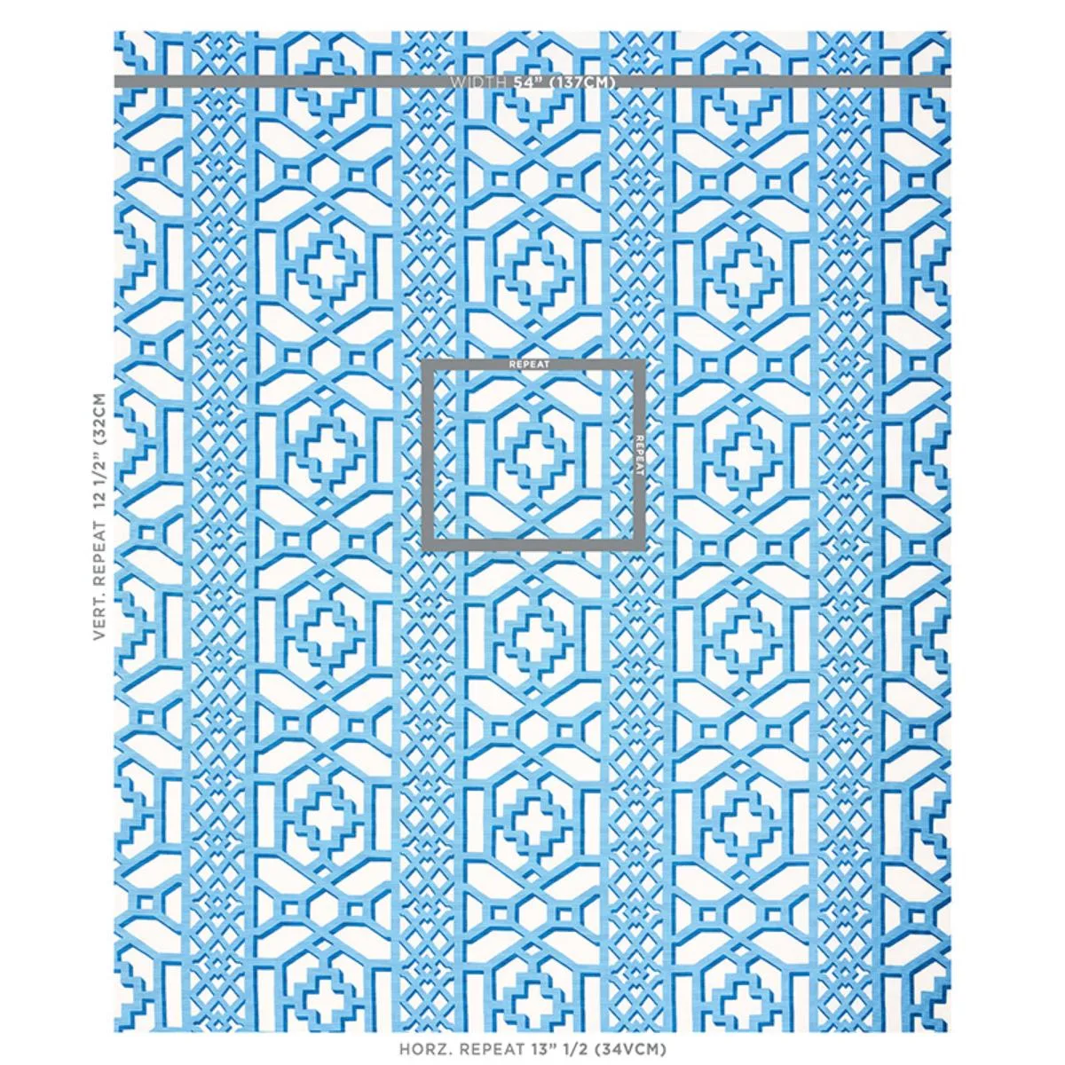 Schumacher 175748 Zanzibar Trellis Blue fabric swatch