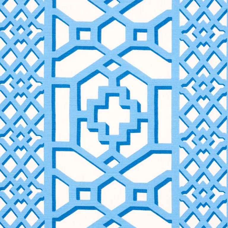 Schumacher 175748 Zanzibar Trellis Blue fabric swatch