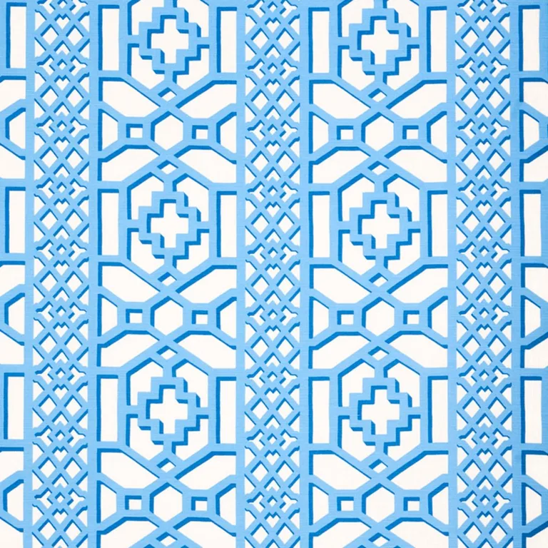 Schumacher 175748 Zanzibar Trellis Blue fabric swatch