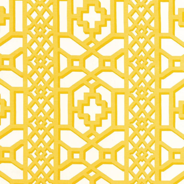 Schumacher 175730 Zanzibar Trellis Chintz Canary fabric swatch