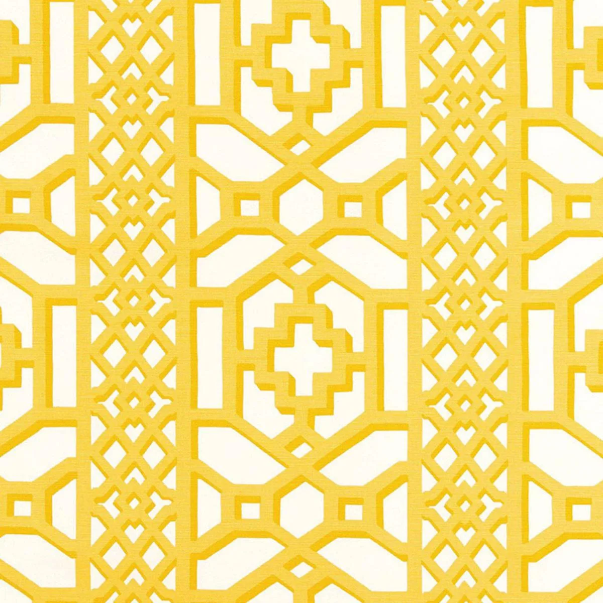 Schumacher 175730 Zanzibar Trellis Chintz Canary fabric swatch