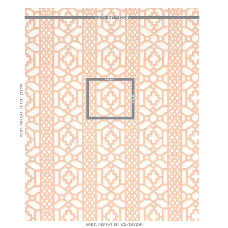 Schumacher 175747 Zanzibar Trellis Coral fabric swatch