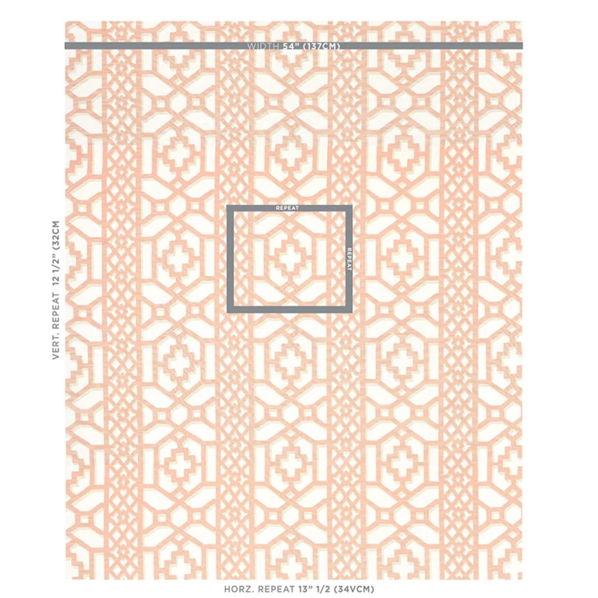 Schumacher 175747 Zanzibar Trellis Coral fabric swatch