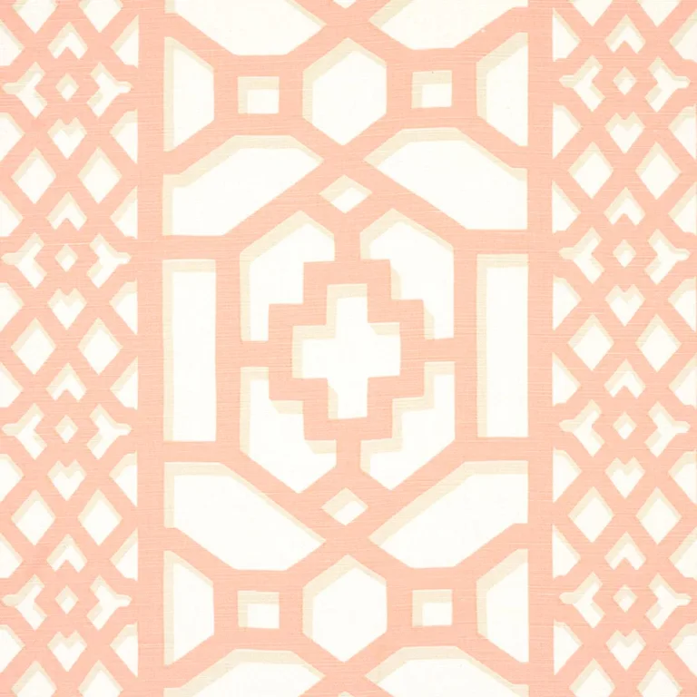 Schumacher 175747 Zanzibar Trellis Coral fabric swatch