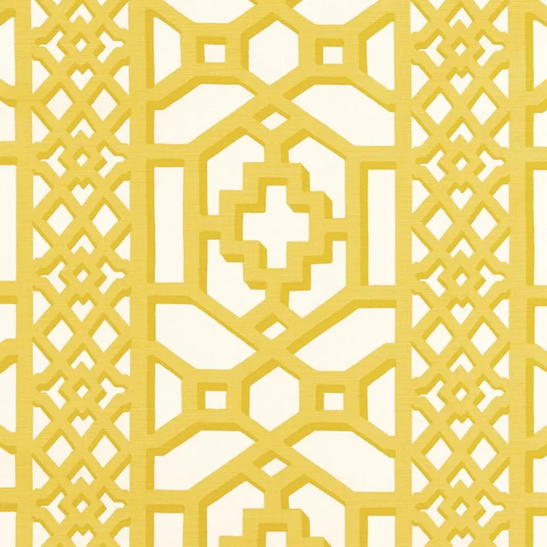 Schumacher 175740 Zanzibar Trellis Matte Canary fabric swatch