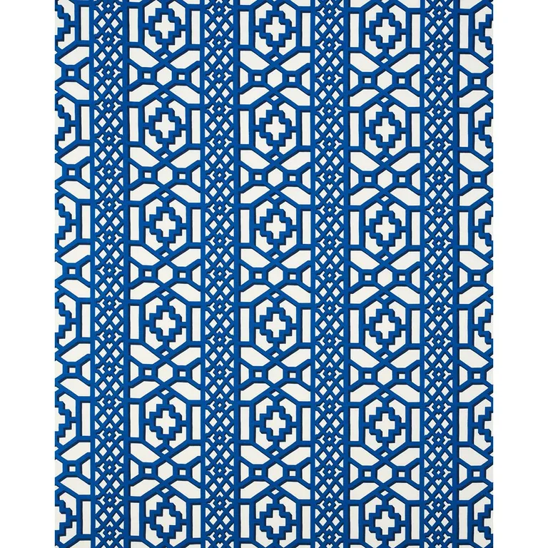 Schumacher 175749 Zanzibar Trellis Navy fabric swatch