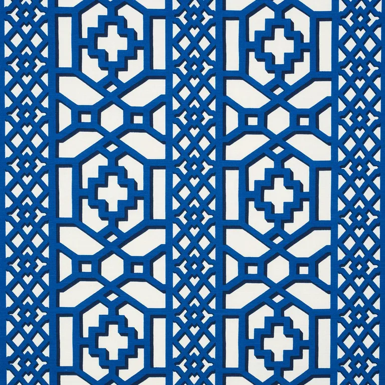 Schumacher 175749 Zanzibar Trellis Navy fabric swatch