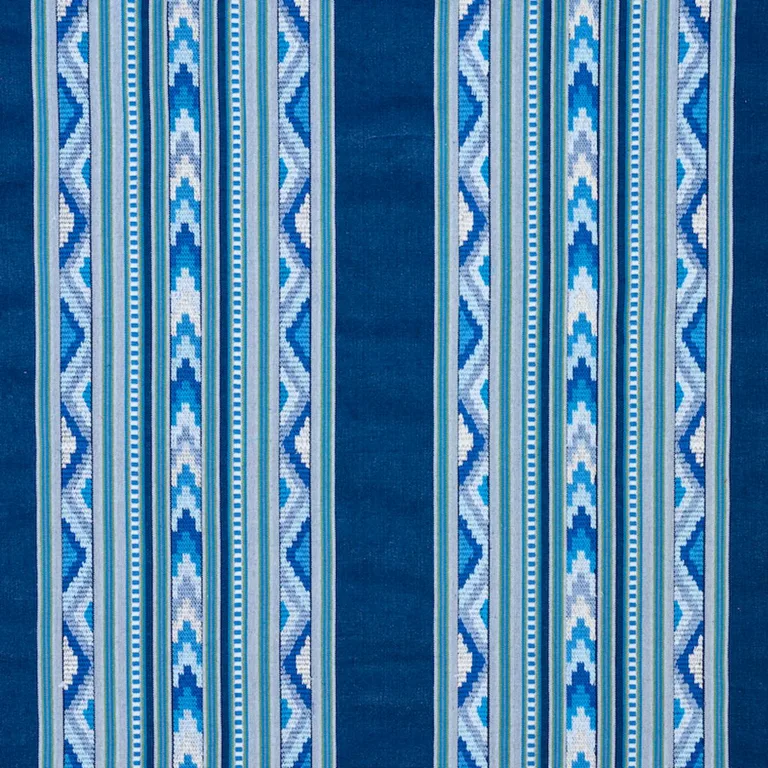Schumacher 78390 Zarzuela Stripe Embroidery Indigo fabric swatch