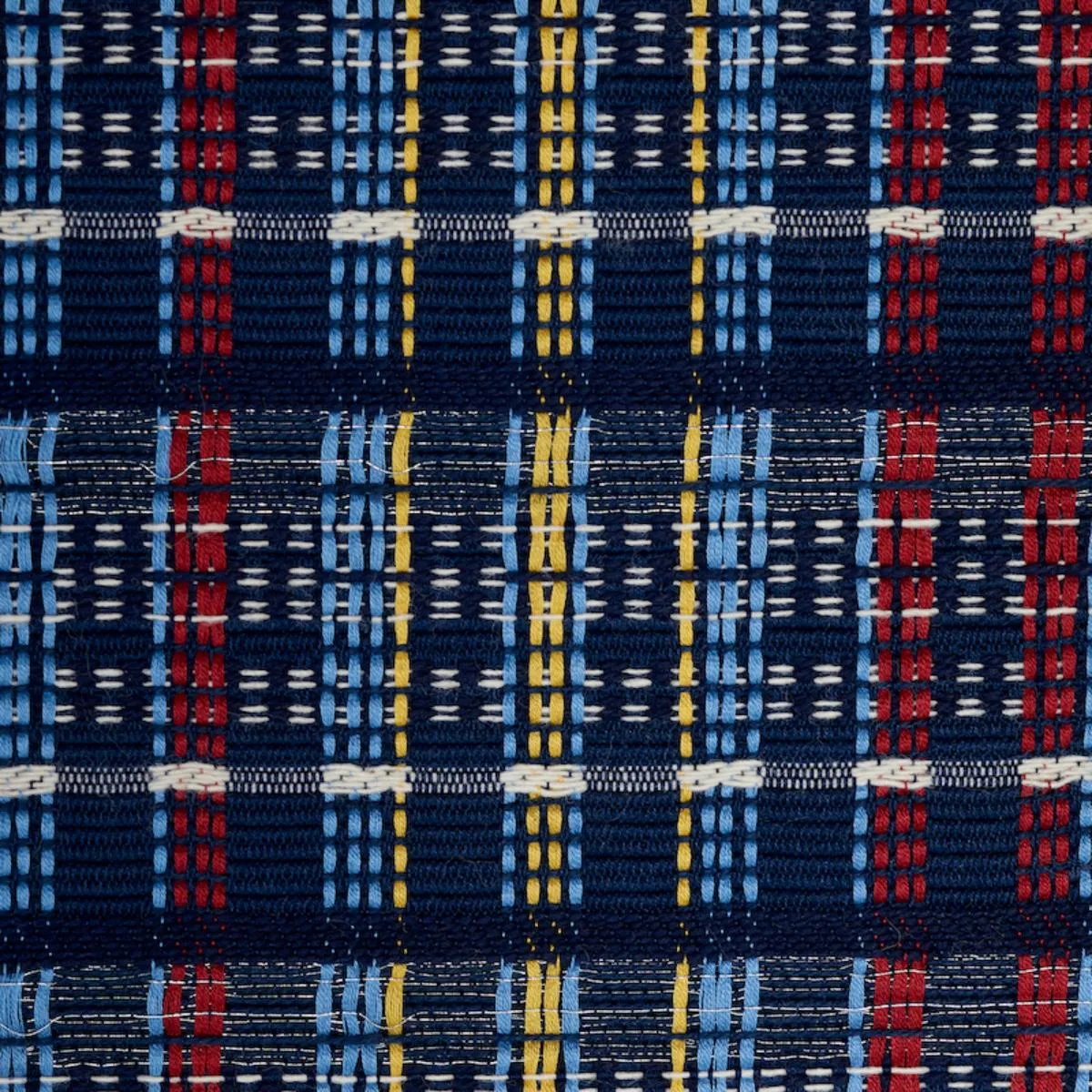 Schumacher 79072 Zealand Check Navy Multi fabric swatch