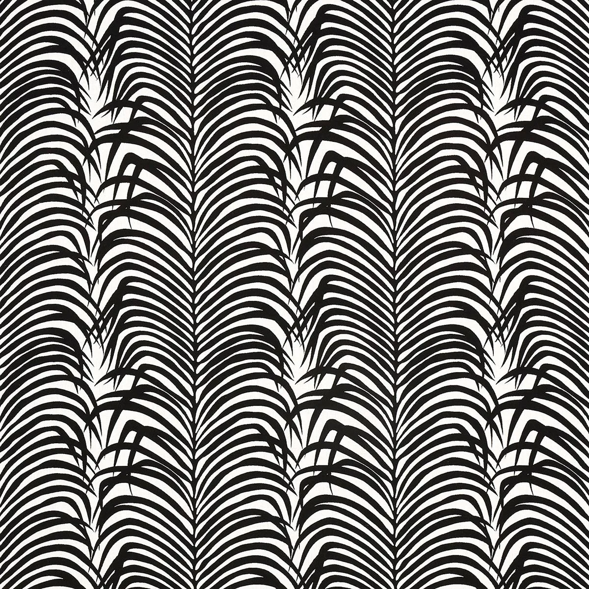 Schumacher 82782 Zebra Palm Indoor/Outdoor Black fabric swatch