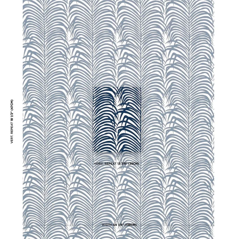 Schumacher 82781 Zebra Palm Indoor/Outdoor Navy fabric swatch