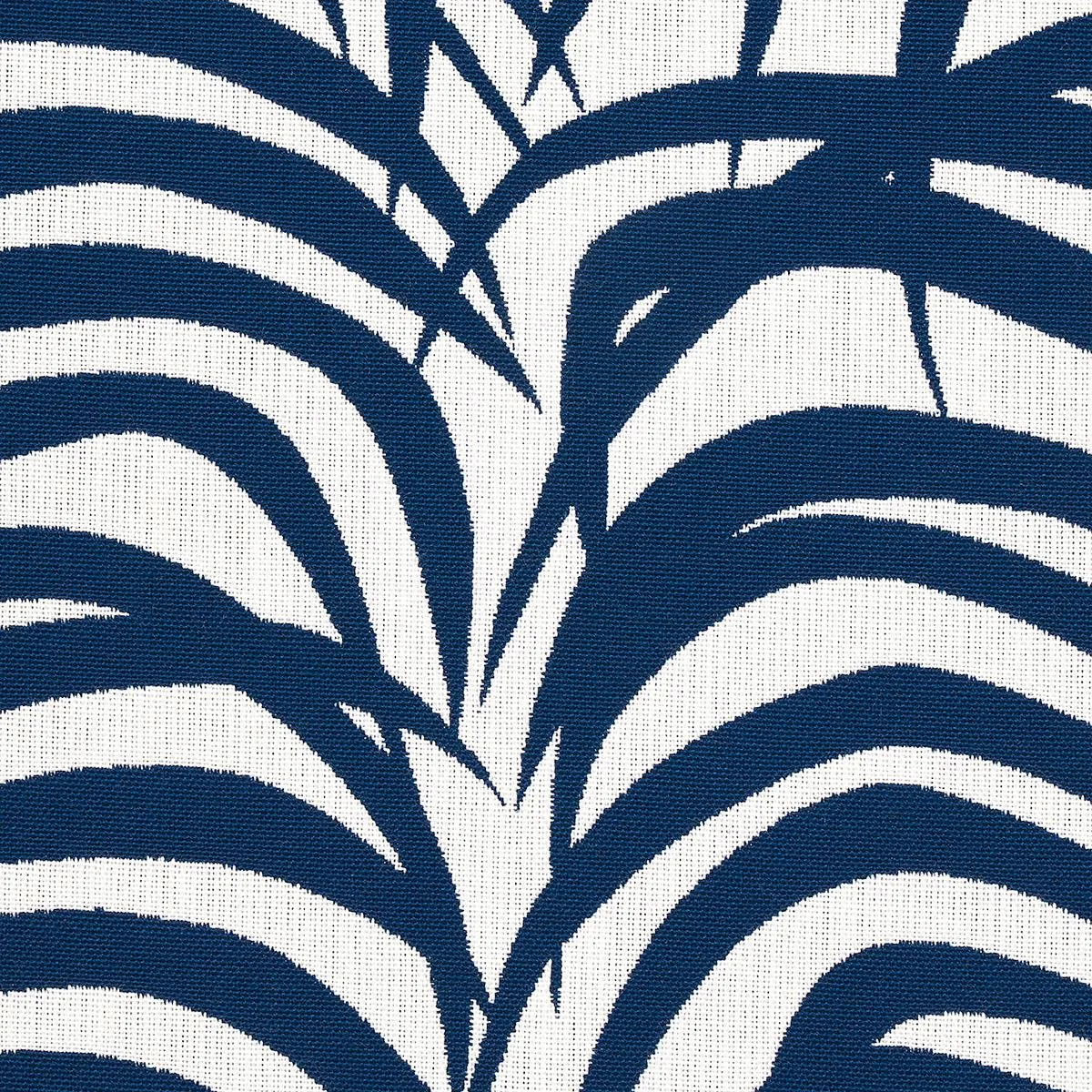Schumacher 82781 Zebra Palm Indoor/Outdoor Navy fabric swatch