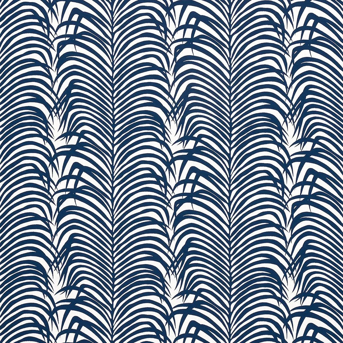 Schumacher 82781 Zebra Palm Indoor/Outdoor Navy fabric swatch
