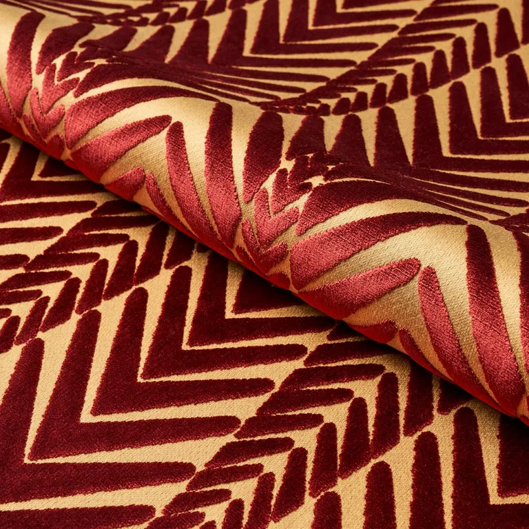 Schumacher 83401 Zebra Velvet Gold Plum fabric swatch
