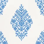 Schumacher 70225 Zinda Embroidery Blue On Ivory fabric swatch