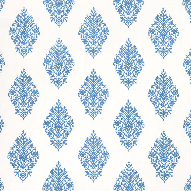 Schumacher 70225 Zinda Embroidery Blue On Ivory fabric swatch