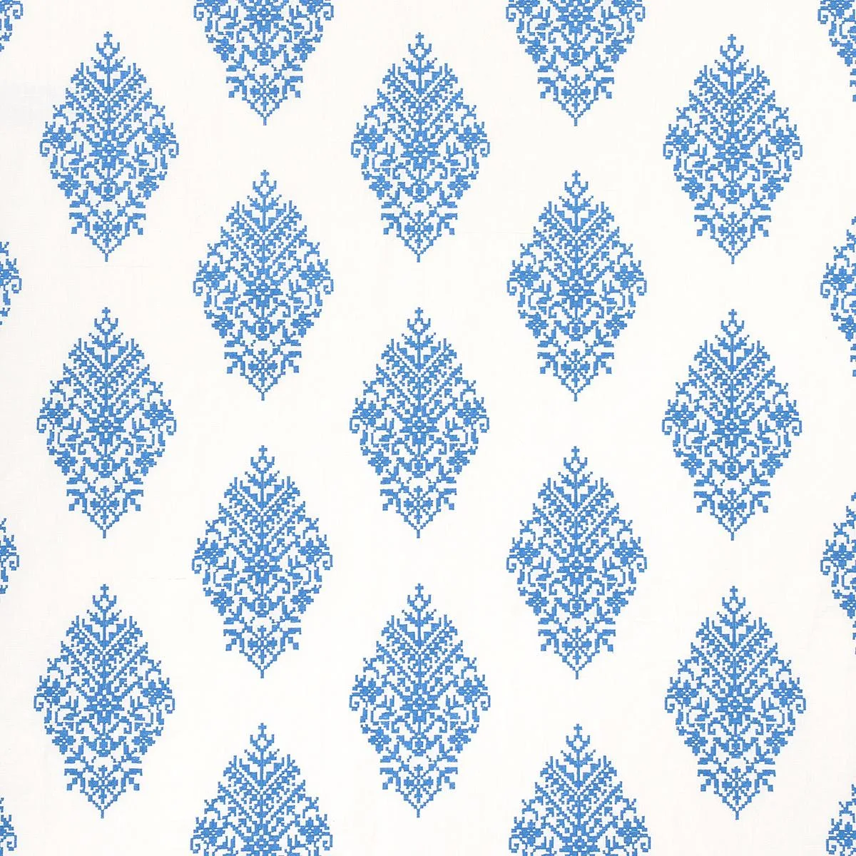Schumacher 70225 Zinda Embroidery Blue On Ivory fabric swatch