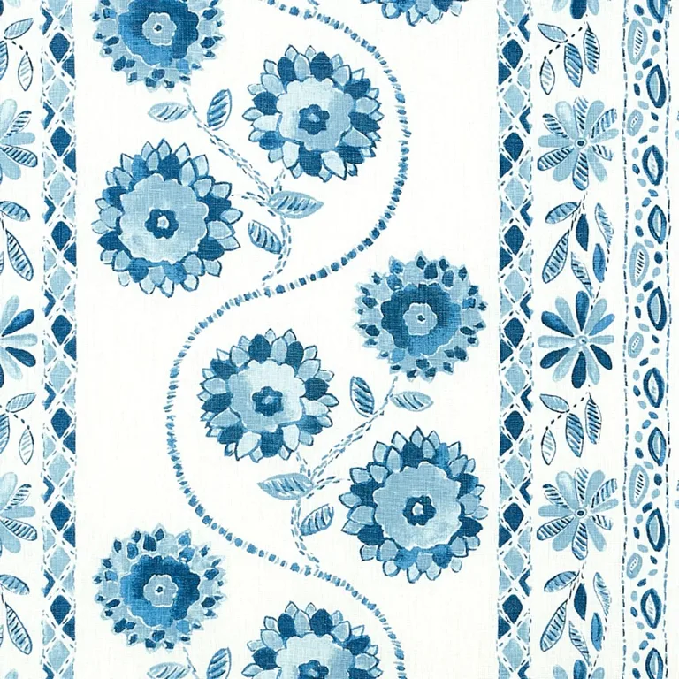Schumacher 179340 Zinnia Handmade Print Blue fabric swatch